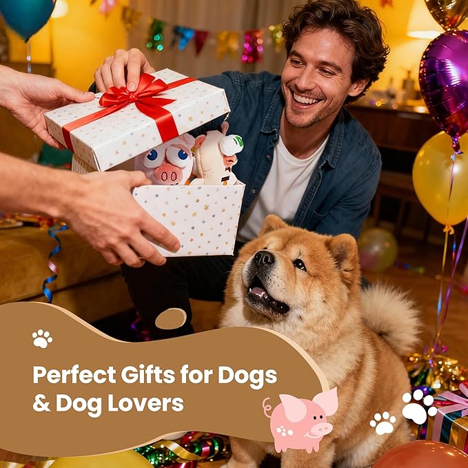 Nocciola Squeaky Dog Toys, Durable Farm Critter Plush Stuffed Dog Toys with Crinkle & 3 Unique Realistic Animal Squeak Sounds to Keep Dogs Busy, Puppy Teeth Toys for Small, Medium & Large Dogs