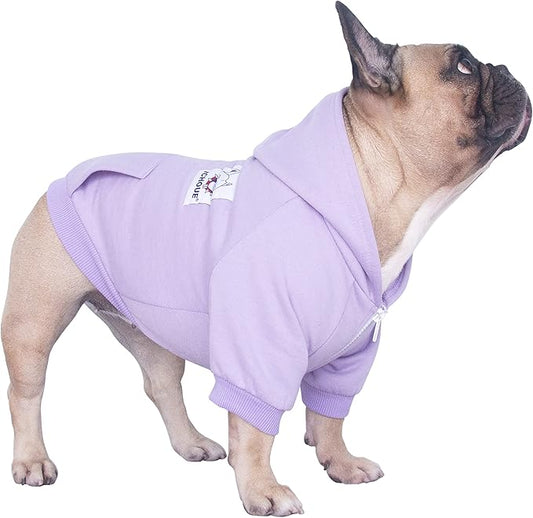 iChoue French Bulldog Frenchie Clothes Hoodies for Dogs Pug English Boston Terrier Bully Pitbull Corgi Sweatshirt Sweater Clothing - Light Purple/XLarge