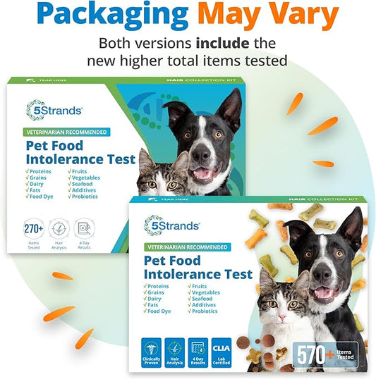 5Strands Pet Food Intolerance Test, at Home Sensitivity Test for Dogs & Cats, 575 Items Tested, Hair Analysis, Accurate for All Ages & Breeds, Pet Gut Health, Results in 4 Days