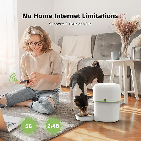 5G WiFi Automatic Cat Feeders Easy to Use - 8cup/68oz Cat Food Dispenser, Automatic Timed Cat Feeder with Dual-Band WiFi APP Control for Remote Feeding, Easy to Clean Also for Dogs