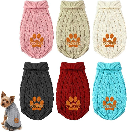 Personalized Dog Cat Sweater for Winter, Custom Embroidered Name Christmas Pet Sweater Gifts for Puppy Small Medium Dog, Winter Clothes Pullover for Dogs Cats Knit Sweaters