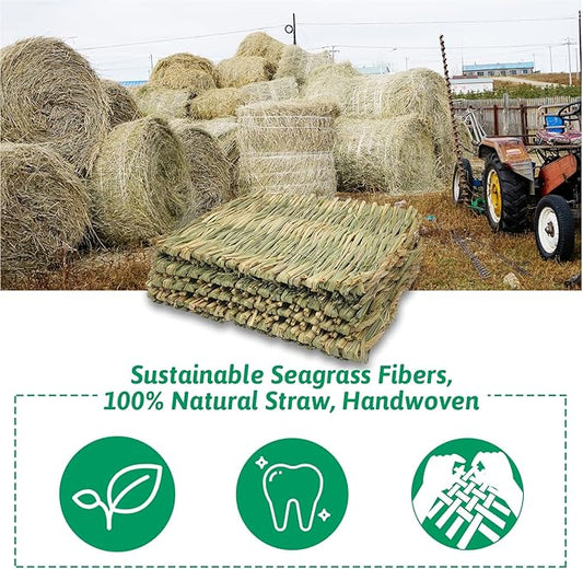 Grass Mat Woven Bed Mat for Small Animal 5 Grass Mats Bunny Bedding Nest Chew Toy Bed Play Toy for Guinea Pig Parrot Rabbit Bunny Hamster Rat