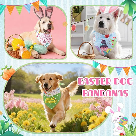 Sanwuta 60 Pcs Easter Dog Bandanas Bulk Bunny Dog Bandanas Adjustable Puppy Bibs Triangle Scarf Holiday Pet Costume for Small Medium Pet (Bunny Pattern, Large)