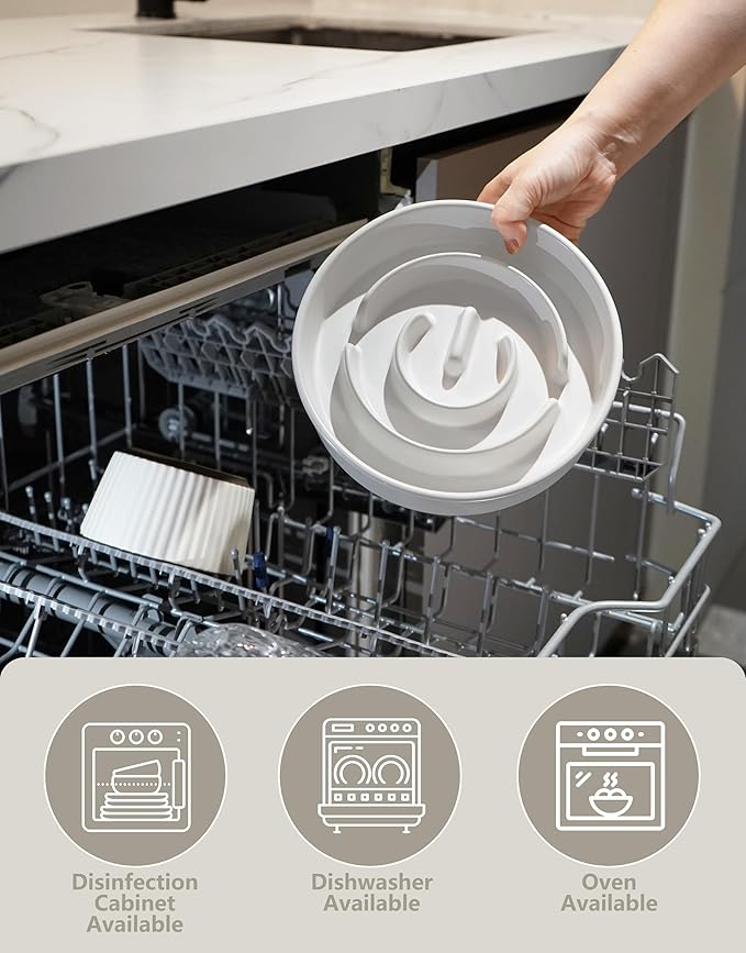 Ceramic Slow Feeder Dog Bowls Elevated, 2.0 Cups Slow Feeder for Medium and Large Dogs, Puzzle Maze Bowl to Slow Down Eating, 30oz, 8in, White