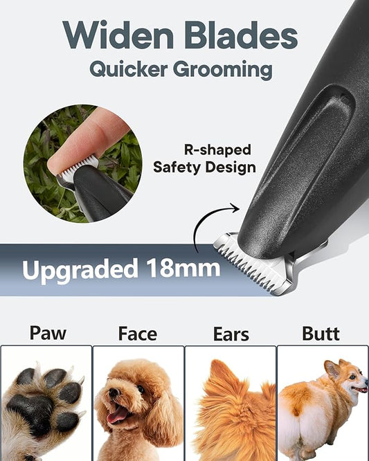 Upgraded Dog Paw Trimmer with LED Light, 18 mm Widen Blade, 35 dB Low Noise, LED Display, Fully Waterproof, Rechargeable Clipper for Dogs Cats Trimming Paws, Eyes, Ears, Face, and Rump (Black)