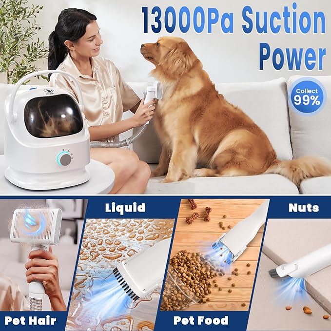 3L Dog Grooming Vacuum Dog Grooming Kit Professional Dog Hair Vacuum Pet Grooming Vacuum Pet Hair Removal Tool Dog Clipper Pet Grooming Shedding Brush for Dogs Cats