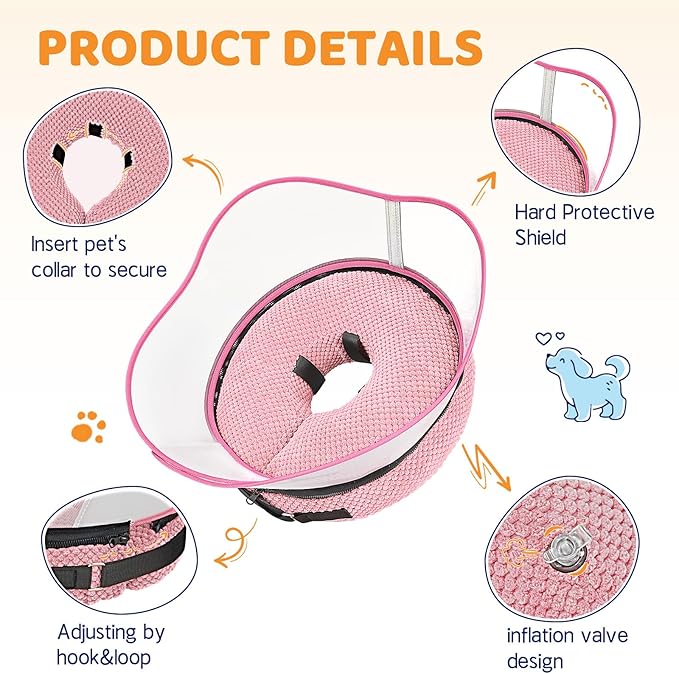 Supet Raised Inflatable Dog Cone Alternative Collars for After Surgery, Dog Donut Collar After Surgery, Soft Pet Cone for Small Medium Large Dogs to Stop Licking