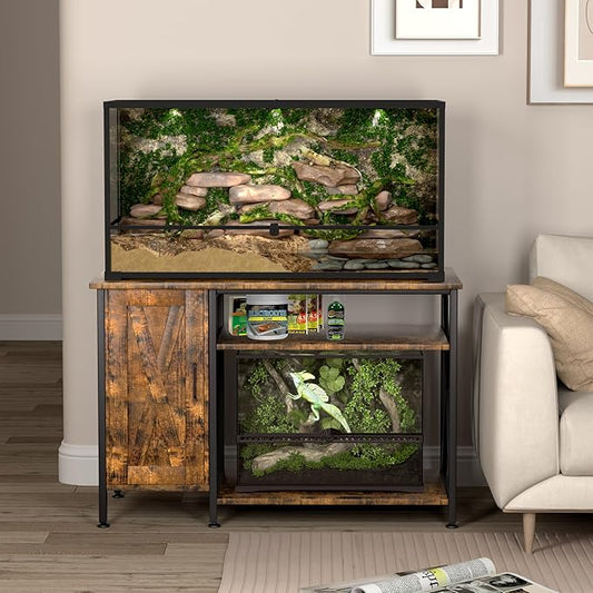 Herture 40-120 Gallon Reptile Tank Stand with Power Outlet, Terrarium Stand with Storage Cabinet, 48" X 24" Tabletop, Reptile Terrarium,Turtle Tank Rustic Brown PG08XYN