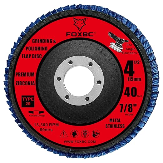 FOXBC 4 1/2 inch Flap Disc 40 Grit for Angle Grinder, Type 29, Premium Zirconium Grinding and Polishing for Metal, 10 Pack