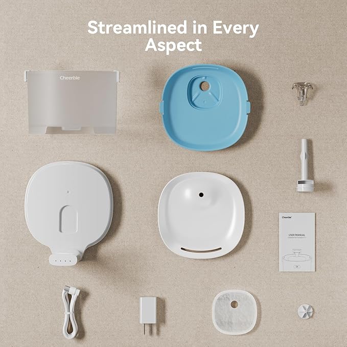 Cheerble Pumpless Cat Water Fountain, 2L/67oz E1 Automatic Cat Water Dispenser for Cats & Dogs MagDrive™ Technology Dual Mode Dispensing, No Cleaning Hassle, No Electrical Leakage, BPA-Free