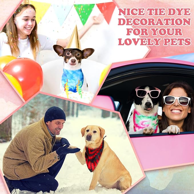 Huhumy 50 Pcs Tie Dye Dog Bandanas Bulk Pet Bibs Colorful Triangle Scarf Pet Bandanas for Medium Large Dogs Spring Summer Birthday Costume Decoration