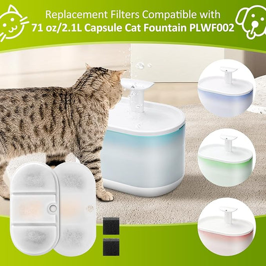 8 Pack Replacement Filters for Capsule Cat Water Fountain PLWF002, ZEKIRY Cat Water Filter Replacement, Triple Filtration Pet Water Fountain Filters