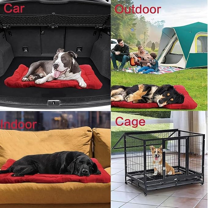YOFANG 36"x25" Outdoor Travel Dog Bed,Portable Crate Mat Waterproof Anti-Slip, Kennel Pad Washable,Pet Camping Beds Ripstop 1200D Nylon Fabric,Easy to Clean for for Large Medium Dogs or Cats,Red
