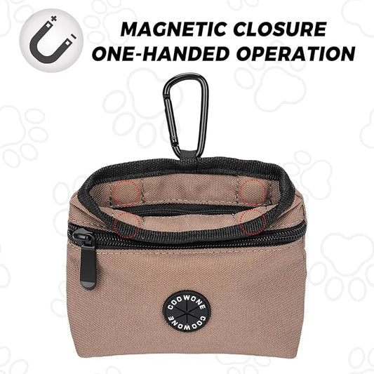 COOWONE Dog Treat Pouch with Pet Training Clicker, Detachable Dog Puppy Training Treat Bag, 900D Oxford Cloth Magnetic Closure Small Dog Walking Bag for Travel or Outdoor Use (Coffee)