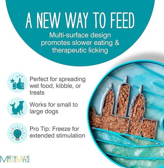 Messy Mutts and Cats Interactive Slow Feeder | Urban City Blue - 2 Cup Capacity | 8” Round Silicone Puzzle Slow Feeder for Dogs/Cats | Enrichment Food Dish for Slow Eating, Bloating