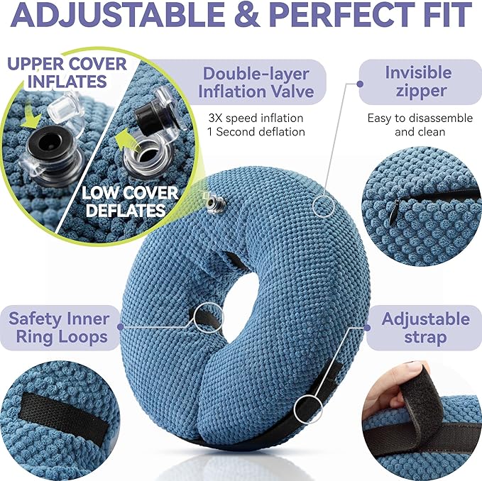 Inflatable Dog Cone Collar - Dog Neck Donut Cone Collar Alternative After Surgery - Soft Cone for Large Medium Small Dogs Cats - Alternative Recovery E Collar (Blue, M)