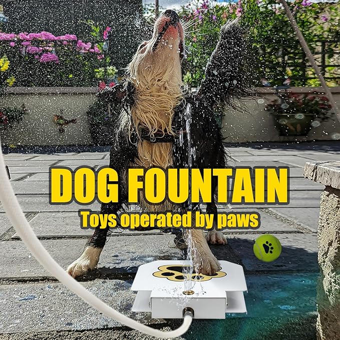 BACOENG Dog Water Fountain Step On, Outdoor Pet Sprinkler for Dogs, Paw Activated Drinking Water Toy, Upgrade Copper Valve Set, Yellow
