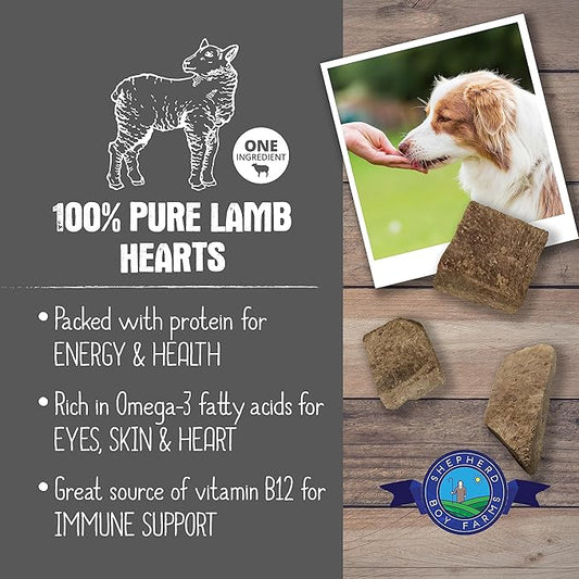 Shepherd Boy Farms Freeze Dried Dog and Cat Treats, Lamb Heart, All Natural Single Ingredient Freeze-Dried Dog Treat & Snacks, Made in USA, High Protein, Essential Nutrition of Raw Food, 3oz