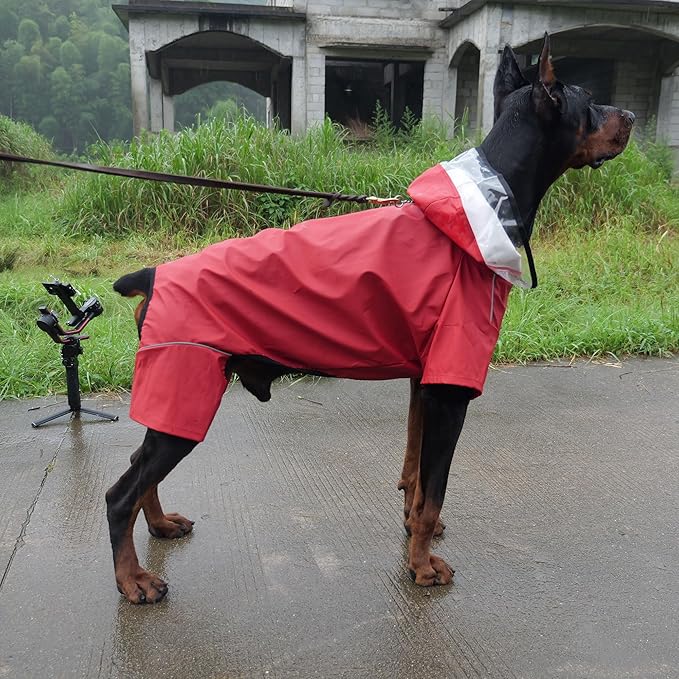 Four-Legged Full Coverage Waterproof Dog Raincoat with Reflective Features Pet Raincoats for Large Medium Small Dogs Red 2XL