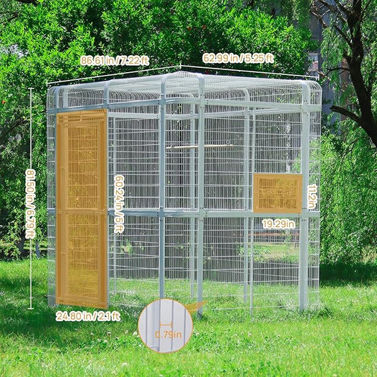 Large Bird Cage for Parakeets Outdoor Bird Aviary Parrot Cage with Perch, Walk-in Heavy Duty Birdcage for Macaws Canaries Parrots Budgie Lovebirds, White