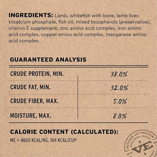 Vital Essentials Freeze-Dried Raw Lamb & Whitefish Meal or Mixer Dog Food Soft Nibs | 99% Lamb, Whitefish, Organs & Bone| 3 lbs Big Bag