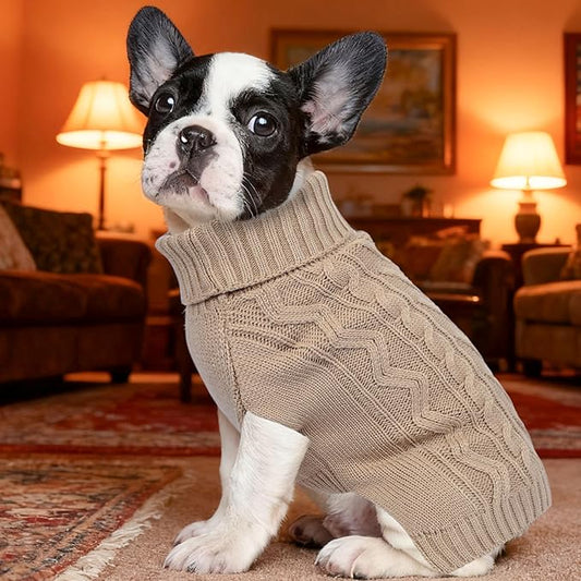 Dog Sweaters for Small Dogs Fall Winter Puppy Sweater Warm Dog Clothes Girl boy Solid Knit Chihuahua Sweater Sleeveless Doggy Coat Turtleneck Pullover Doggie Cat Outfit(Khaki, X-Small)