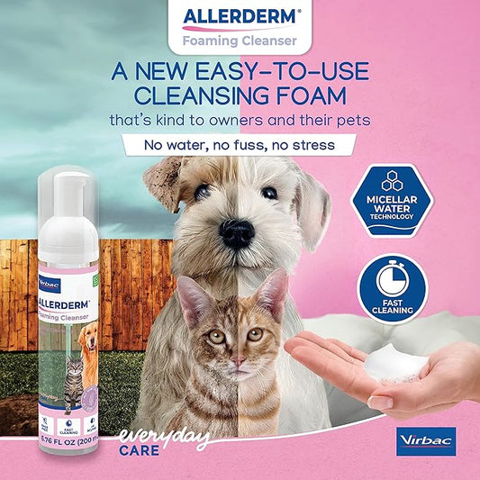 ALLERDERM Foaming Cleanser- Rinse-Free Waterless Micellar Foam for Dogs and Cats with Sensitive Skin by Virbac