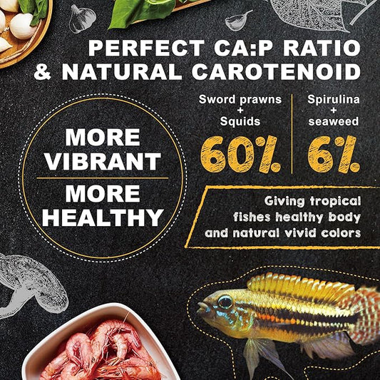 Ultra Fresh Tropical Fish Food, Wild Sword Prawn, Natural Color Enhancement, Slow Sinking Pellet for Discus, Angelfish, Medium Sized Cichlids and Fish, Tropical Excellent Bits 4.6 oz