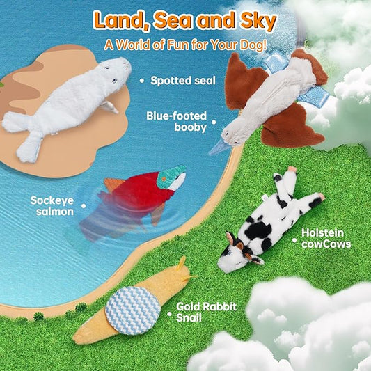 Nocciola Squeaky Dog Toys, 5-Pack Crinkle Plush Toys, No Stuffing Dog Toys for Small Medium Large Dogs, Boredom Relief