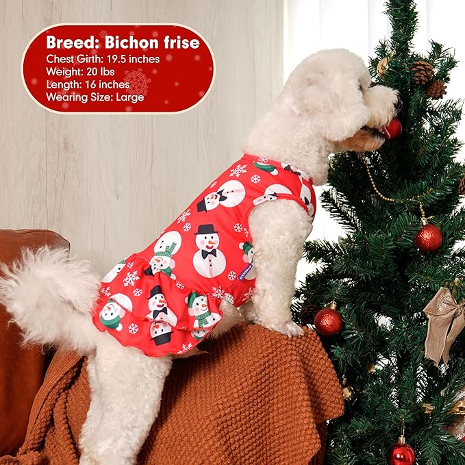 cyeollo 2 Pack Dog Christmas Dress Holiday Dog Dresses for Small Dogs Soft Breathable Holiday Pet Clothes Girl Snowman Outfit Pet Apparel, XL