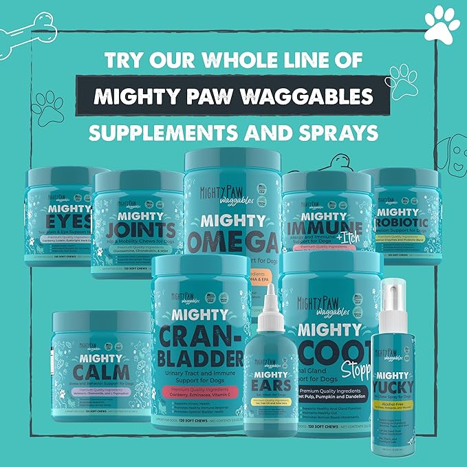 Mighty Paw Waggables Joint Support Supplement for Dogs (Made in USA) | Glucosamine for Dogs Hip and Joint Supplement. Vet Formulated Pet Mobility, Chondriotin & MSM Pet Chews (120 Ct)
