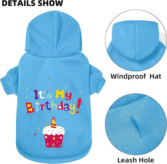 GreenJoy Dog Sweater Dog Hoodie Cold Weather Coat Hooded Sweatshirt for Puppies,Cats, Small Medium Large Dogs (Blue(It's My Birthday), Large)