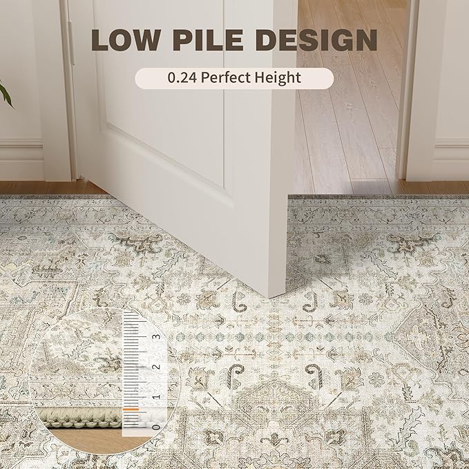 9x12 Area Rugs for Living Room, Machine Washable Non Slip Vintage Rug, Non-Slip Stain Resistant, Large Soft Home Decor Rug for Bedroom Dining Room (Brown/Ivory,9'x12')