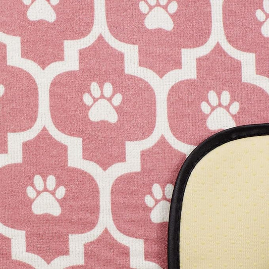 Bone Dry Machine Washable, Ultra Absorbent Pet Mat, 12x18, Rose/Off-White Lattice