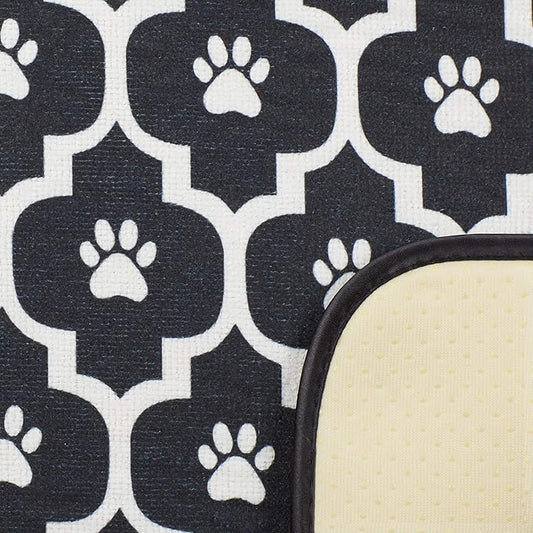 Bone Dry Machine Washable, Ultra Absorbent Pet Mat, 12x18, Black/Off-White Lattice