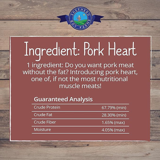 Shepherd Boy Farms Freeze Dried Dog and Cat Treats, Pork Heart, All Natural Single Ingredient Freeze-Dried Treat & Snacks, Made in USA, High Protein, Essential Nutrition of Raw Dog Food, 8oz
