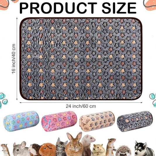 Reginary 4 Pcs Waterproof Guinea Pig Blankets Washable Small Animal Fleece Bedding Guinea Pig Cage Liners Reusable Training Pads Pet Pee Pad Sleep Mat for Hamster(Star Pattern,24 x 16 Inch)