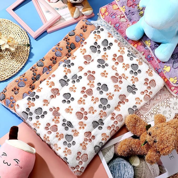 Tuanse 4 Pack Ultra Soft Dog Cat Bed Mat with Cute Prints Reversible Fleece Dog Crate Kennel Pad Cozy Washable Thickened Hamster Guinea Pig Pet Bed Mat for Small Animals(21 x 14 Inches,Vivid Color)