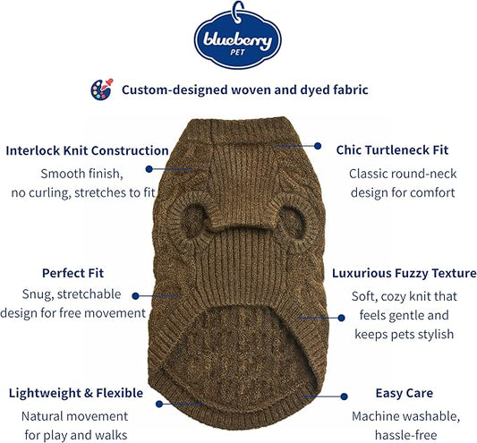 Blueberry Pet Classic Fuzzy Textured Knit Pullover Dog Sweater, Dark Olive, Small Pet Clothes, Fleece Dog Sweater, Pet Clothing, 12" Back Length