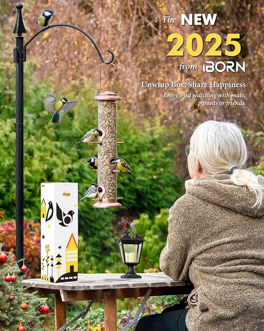 iBorn Metal Bird Feeders Brushed Copper Wild Bird Feeder for Outdoors Hanging All Metal Brushed Copper Finishing 15 Inch 6 Port(Seed is not Included)