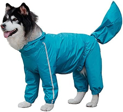 Dog Raincoat, 4 Legs Large Dog Rain Jacket with Reflective Stripe,Dog Hooded Waterproof Raincoats for Big Dogs,Large Breeds Dogs Rain Jackets with Legs,Tail(Blue,9XL)