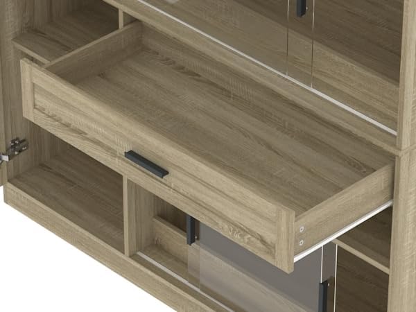 DAWNSPACES Terrarium Stand, Bearded Dragon Cage, Reptile Tank Stand Enclosure, Terrarium Table with Tempered Glass, Ventilation Holes, 1 Cabinet and 1 Drawer for Living Room, Light Oak