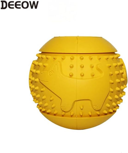 Deeow Rubber Dog Chew Toy Ball - Stuffable Treat Dispenser for Pet Chewers, Food Grade TPR Teething Shell, Enrichment Puzzle, Slow Feeder Dog Toys for Dental Care and Enrichment -Yellow