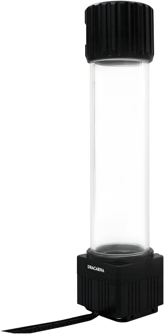 Dracaena.io High Flow 780L/H PC Water Pump Reservoir Combo, 12V 18W Brushless Microprocessor Pump, 5–6m Head, G1/4” Thread, Acrylic+POM Tank 600ml, 4-Pin Connector, Black