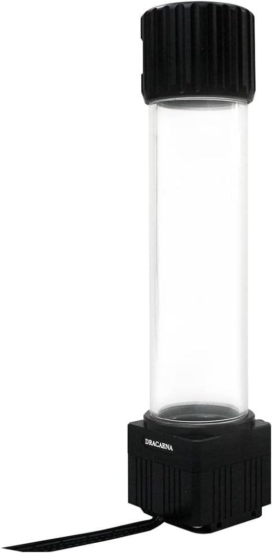 Dracaena.io High Flow 780L/H PC Water Pump Reservoir Combo, 12V 18W Brushless Microprocessor Pump, 5–6m Head, G1/4” Thread, Acrylic+POM Tank 600ml, 4-Pin Connector, Black