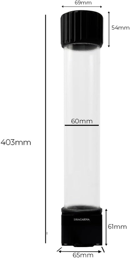 Dracaena.io High Flow 780L/H PC Water Pump Reservoir Combo, 12V 18W Brushless Microprocessor Pump, 5–6m Head, G1/4” Thread, Acrylic+POM Tank 600ml, 4-Pin Connector, Black