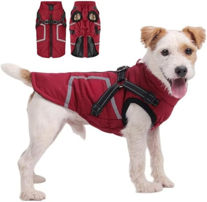 Warm Dog Coat Reflective Jacket, Waterproof Winter Coat for Dogs Turtleneck Dog Clothes for Cold Weather (Red, S(Chest:14.1-15.7",Neck:(12.9"))