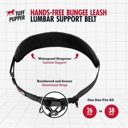Tuff Pupper Heavy Duty Hands Free Dog Leash | Two Small/Medium Dogs Up to 90 lbs | Comfortable Shock Absorbing Bungee | Reflective Padded Handles | Lumbar Waist Belt 26-38" | Jogging Running Leash