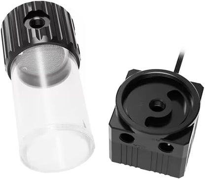 Dracaena.io High Flow 780L/H PC Water Pump Reservoir Combo, 12V 18W Brushless Microprocessor Pump, 5–6m Head, G1/4” Thread, Acrylic+POM Tank 600ml, 4-Pin Connector, Black
