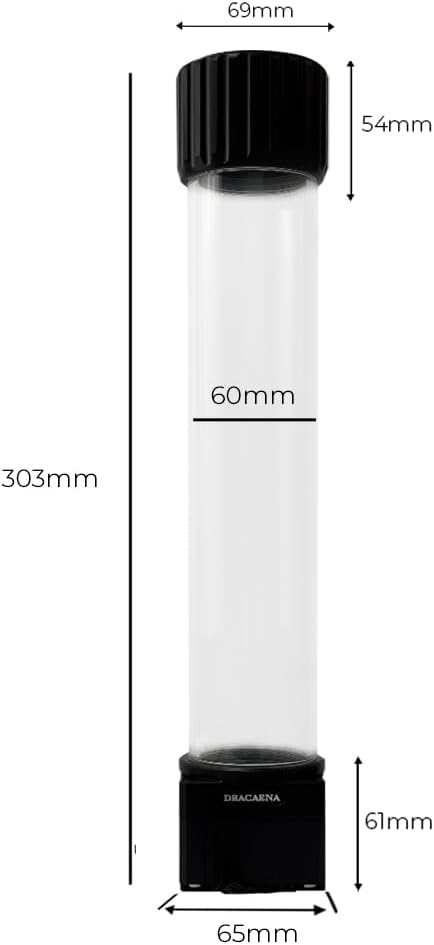 Dracaena.io High Flow 780L/H PC Water Pump Reservoir Combo, 12V 18W Brushless Microprocessor Pump, 5–6m Head, G1/4” Thread, Acrylic+POM Tank 100/200/400/600ml, 4-Pin Connector, Black (Black, 400ml)